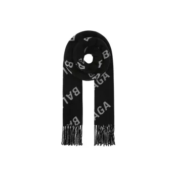 Balenciaga Allover Logo Fringed Scarf