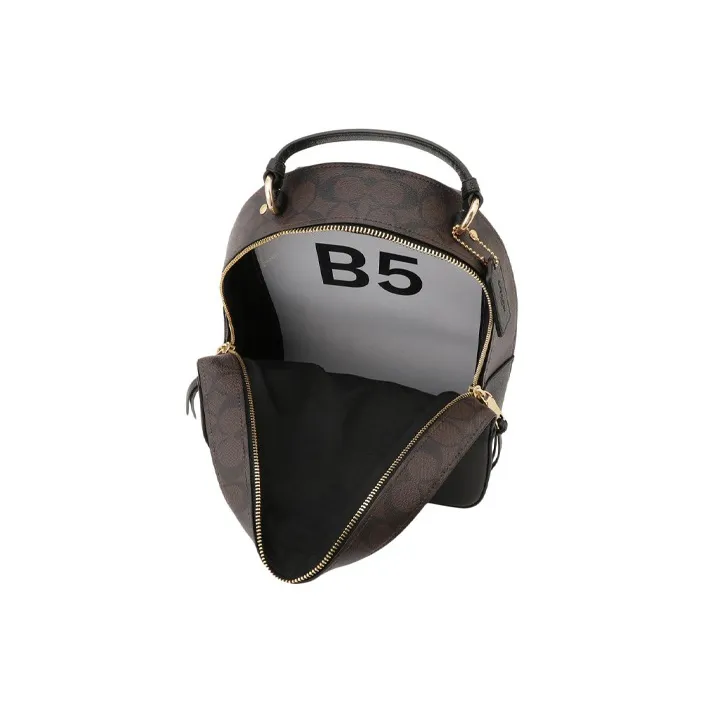 COACH Jordyn Coated Canvas With Leather Backpack Large Size Women's Black/Brown-4