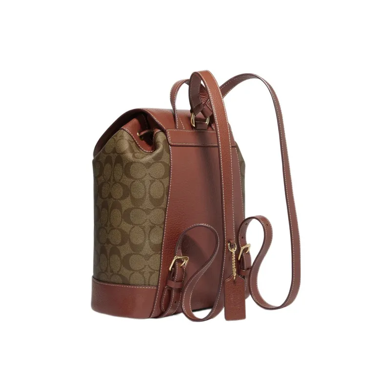 COACH Peanuts Snoopy Collaboration Dempsey Canvas With Leather Backpack Medium Size Men's Khaki & Red Wood Color-1