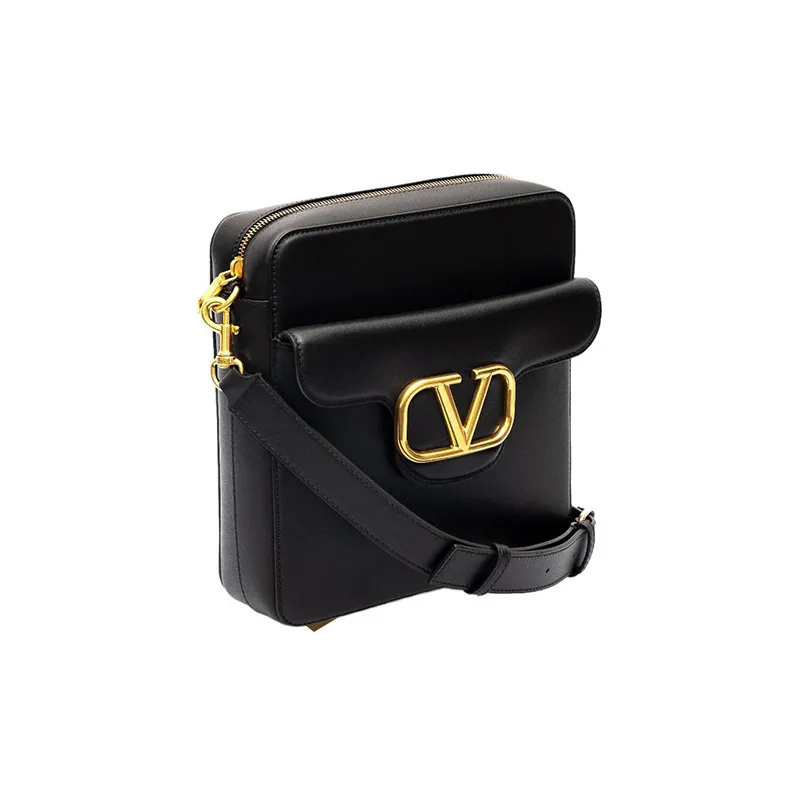 Valentino Locò Calfskin Camera Bag, Portable Crossbody Bag, Shoulder Bag Men's Black-1