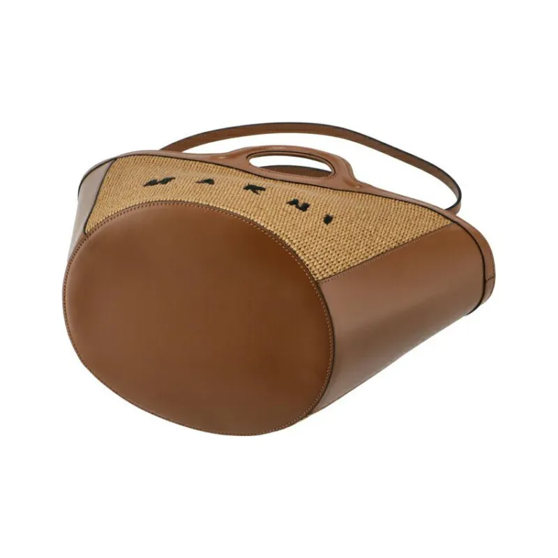 MARNI Cow Leather Woven Bag Handbag Shoulder Bag Crossbody Bag Small Size Women's Brown-4