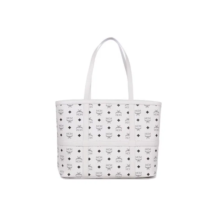 MCM Delmy Visetos Canvas Tote Bag Shopping Bag Shoulder Bag Handbag Medium Size Women's White-2
