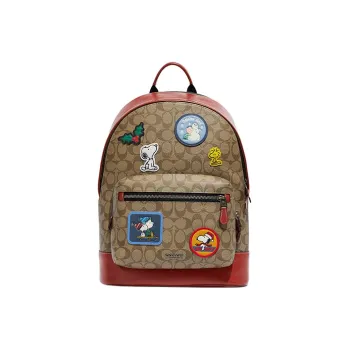 COACH PEANUTS Collaboration West Coated Canvas With Calfskin Backpack Large Size Women's Khaki