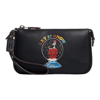 COACH Peanuts Snoopy Collaboration Nolita Pebbled Leather Wrist Bags Clutches Small Size Women's Navy