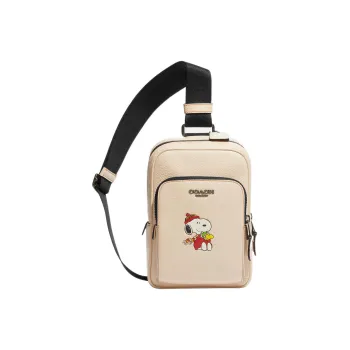 COACH Peanuts Snoopy Collaboration Track Pebbled Leather Shoulder Bag Crossbody Bag Sling Bags Mini Men's Ivory White
