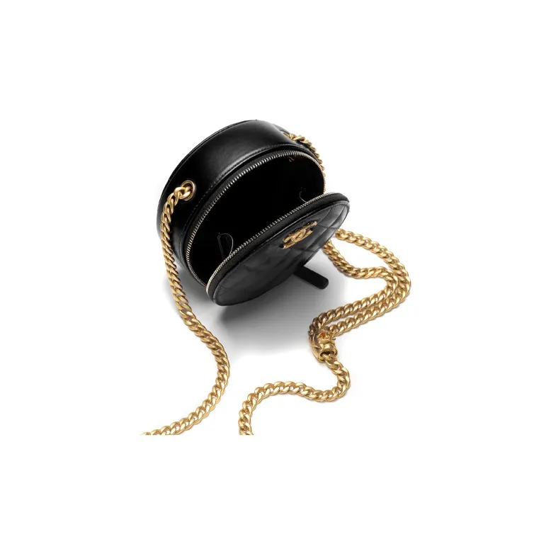 CHANEL 22K Autumn And Winter Sheepskin Evening Bag, Round Bag, One Shoulder Crossbody Clutch Women's Black-2