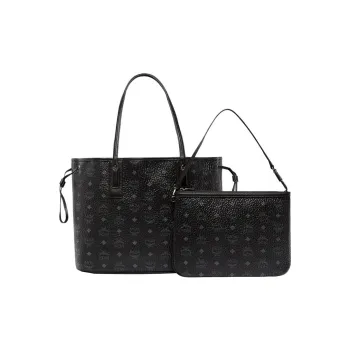 MCM Medium Reversible Liz Shopper In Visetos Shoulder Bag Black