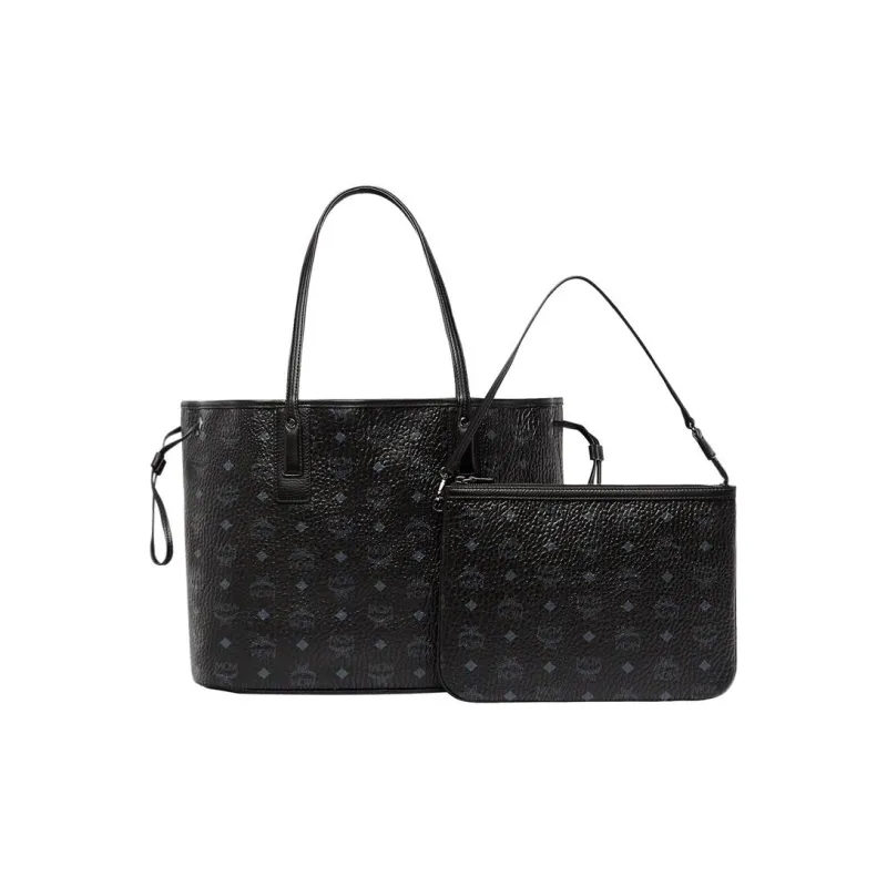 MCM Medium Reversible Liz Shopper In Visetos Shoulder Bag Black-0