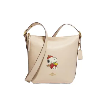 COACH Peanuts Snoopy Collaboration Duffle Pebbled Leather Shoulder Bag, Crossbody Bag Medium Size Women's Nude