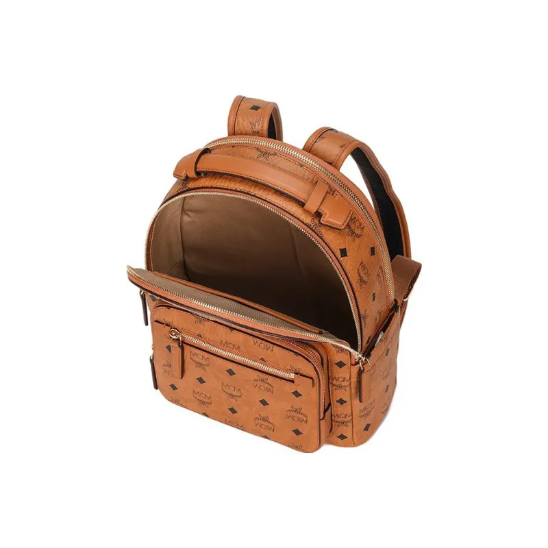 MCM Stark Visetos Leather Handbag Backpack Trumpets Unisex Brown Cognac-3