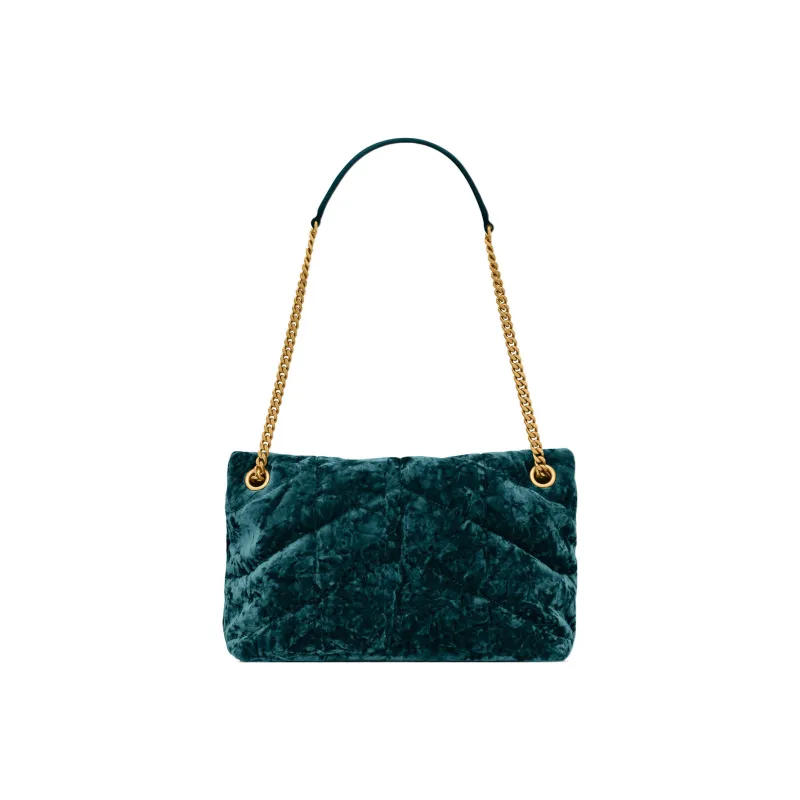 SAINT LAURENT PUFFER Fabric Cow Leather Patchwork Portable Crossbody Bag Shoulder Bag Women's Bright Emerald-1