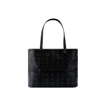 MCM Delmy Visetos Polyurethane Tote Bag Shopping Bag Shoulder Bag Handbag Medium Size Women's Black