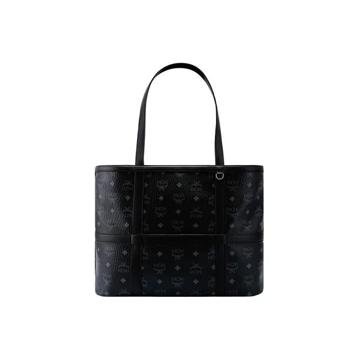 MCM Delmy Visetos Polyurethane Tote Bag Shopping Bag Shoulder Bag Handbag Medium Size Women's Black-0