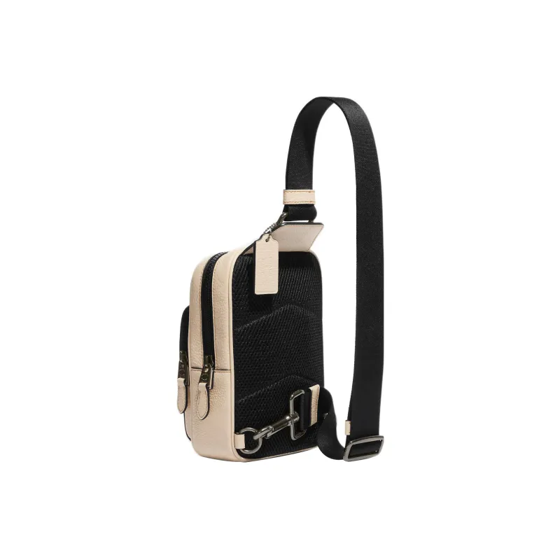 COACH Peanuts Snoopy Collaboration Track Pebbled Leather Shoulder Bag, Crossbody Bag, Sling Bag Mini Men's Ivory White-1