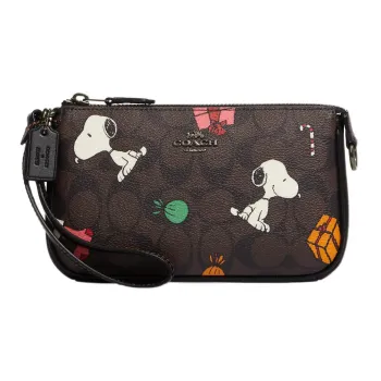 COACH Peanuts Snoopy Collaboration Nolita Canvas With Leather Wrist Bag Handbag Small Size Women's Brown & Black