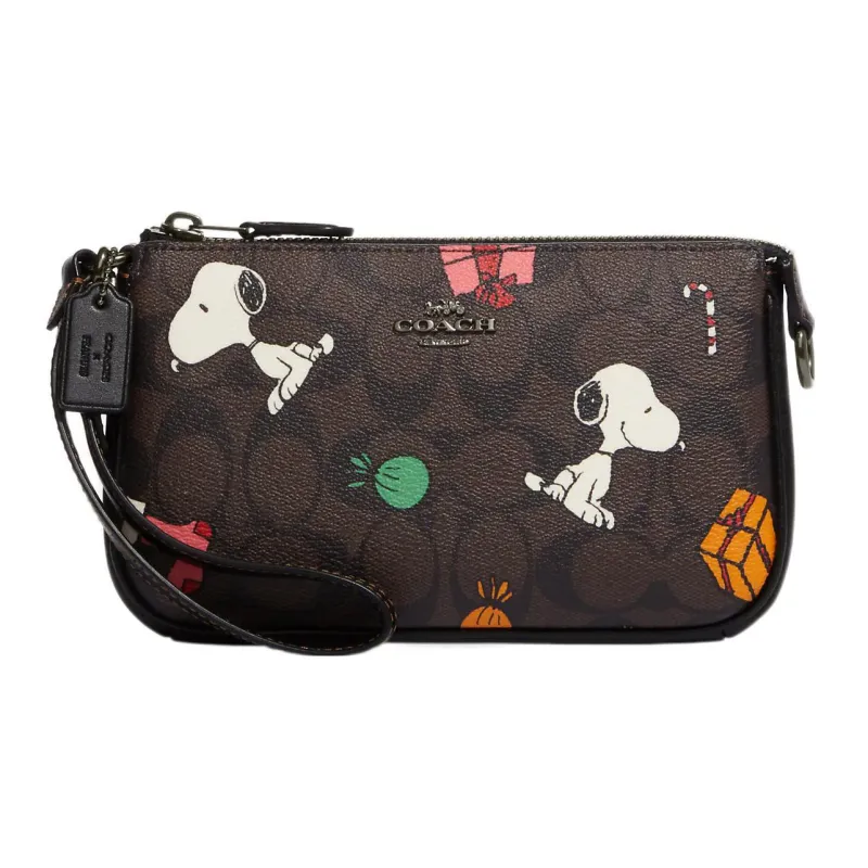 COACH Peanuts Snoopy Collaboration Nolita Canvas With Leather Wrist Bag Handbag Small Size Women's Brown & Black-0