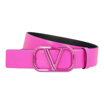 Valentino Solid Color V Letter Emblem Smooth Buckle Belt Men's Pink