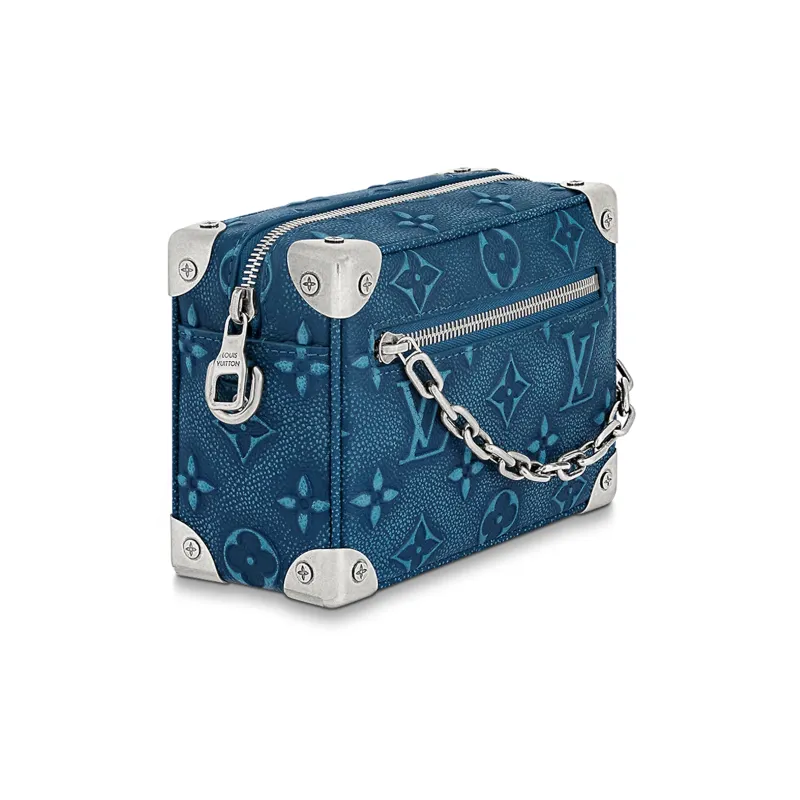 LOUIS VUITTON SOFT TRUNK Cow Leather Box Bag Handbag Shoulder Bag Crossbody Bag Mini Men's Blue-2