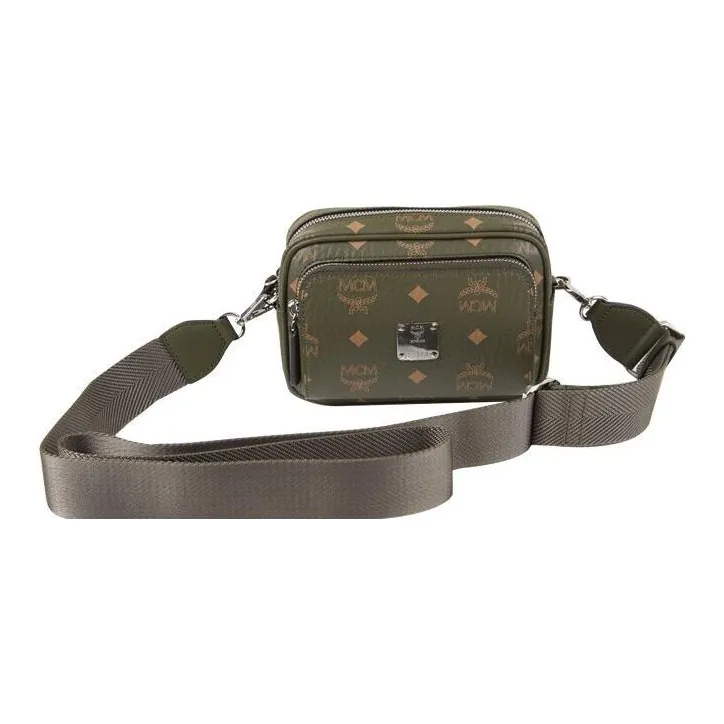 MCM Klassik Visetos Artificial Leather Crossbody Bags Extra Mini Men's Pine Green-4