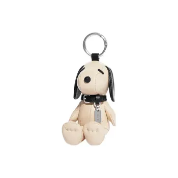 COACH Peanuts Snoopy Collaboration Pebbled Leather With Canvas Bag Charm Bag Merch Women's White & Black