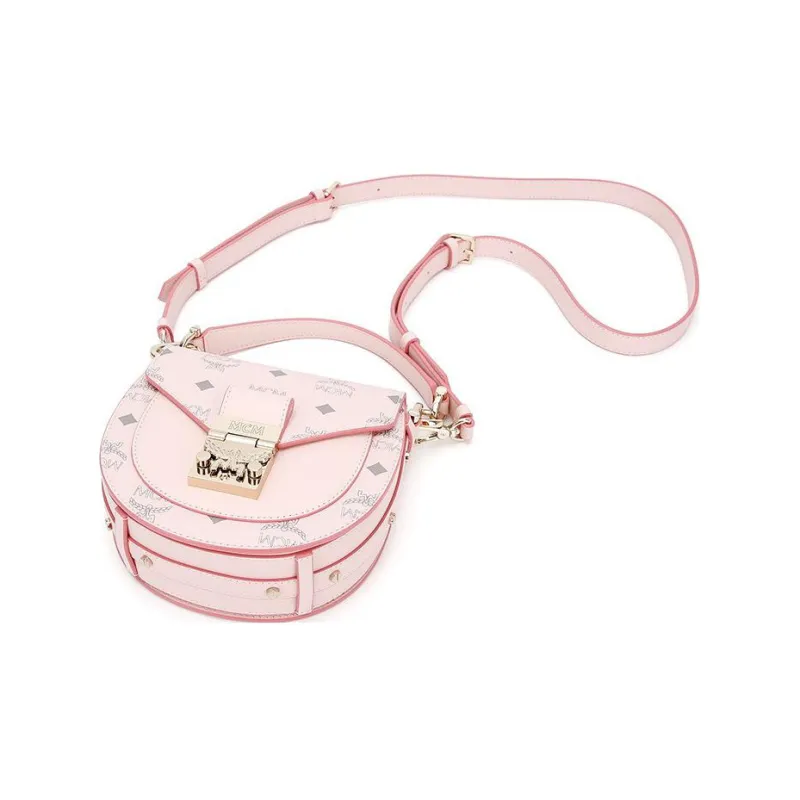 MCM Patricia Visetos Artificial Leather Saddle Bag, Shoulder Bag, Crossbody Bag, Handbag Regular Women's Pink-4