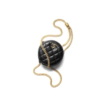 CHANEL 22K Autumn And Winter Sheepskin Evening Bag, Round Bag, One Shoulder Crossbody Clutch Regular Women's Black