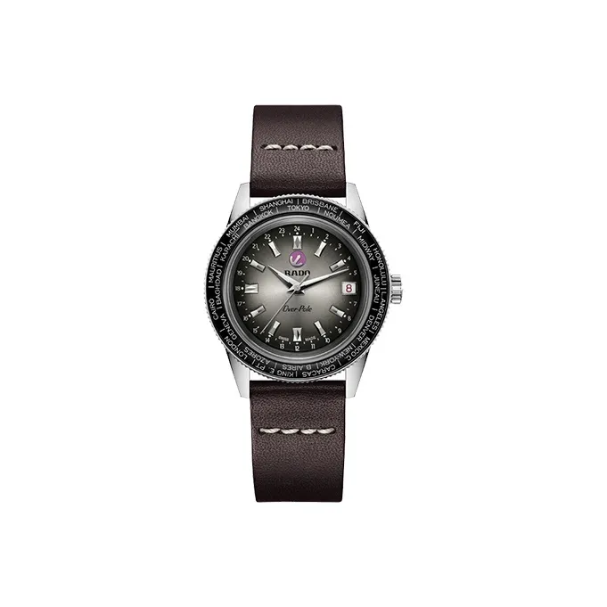 RADO Captain Cook Collection Mechanical Movement Men's Watches Watch 37mm Gray Dial Stainless Steel Case Leather Strap-0