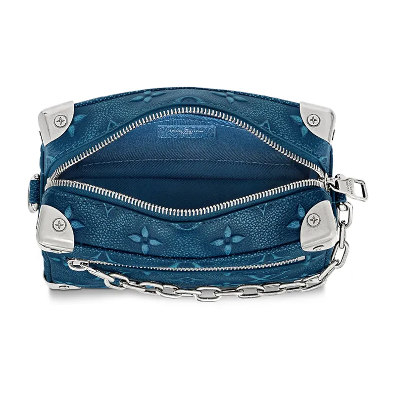 LOUIS VUITTON SOFT TRUNK Cow Leather Box Bag Handbag Shoulder Bag Crossbody Bag Mini Men's Blue-3