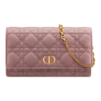 DIOR Caro Soft Cow Leather One Shoulder Crossbody Clutches Women's Peony Pink