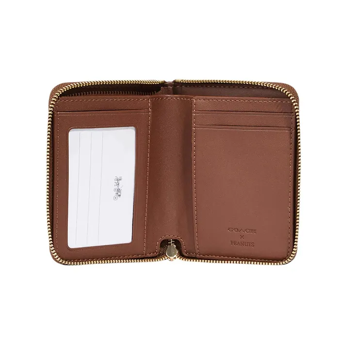 COACH Peanuts Snoopy Collaboration Zip Around Canvas With Leather Card Holder Wallet Small Size Men's Khaki-1