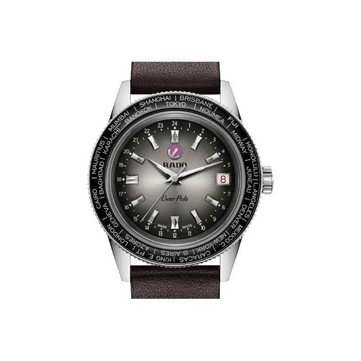 RADO Captain Cook Collection Mechanical Movement Men's Watches Watch 37mm Gray Dial Stainless Steel Case Leather Strap-1