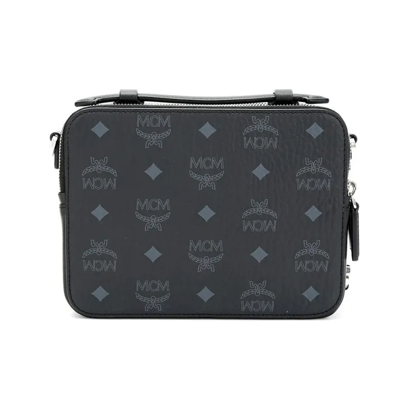 MCM Klassik Visetos Canvas Shoulder Bag, Crossbody Bag Trumpets Unisex Black-3