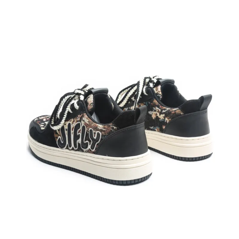 Jifffly Skateboard Shoes Unisex Low Top Floral Black-3