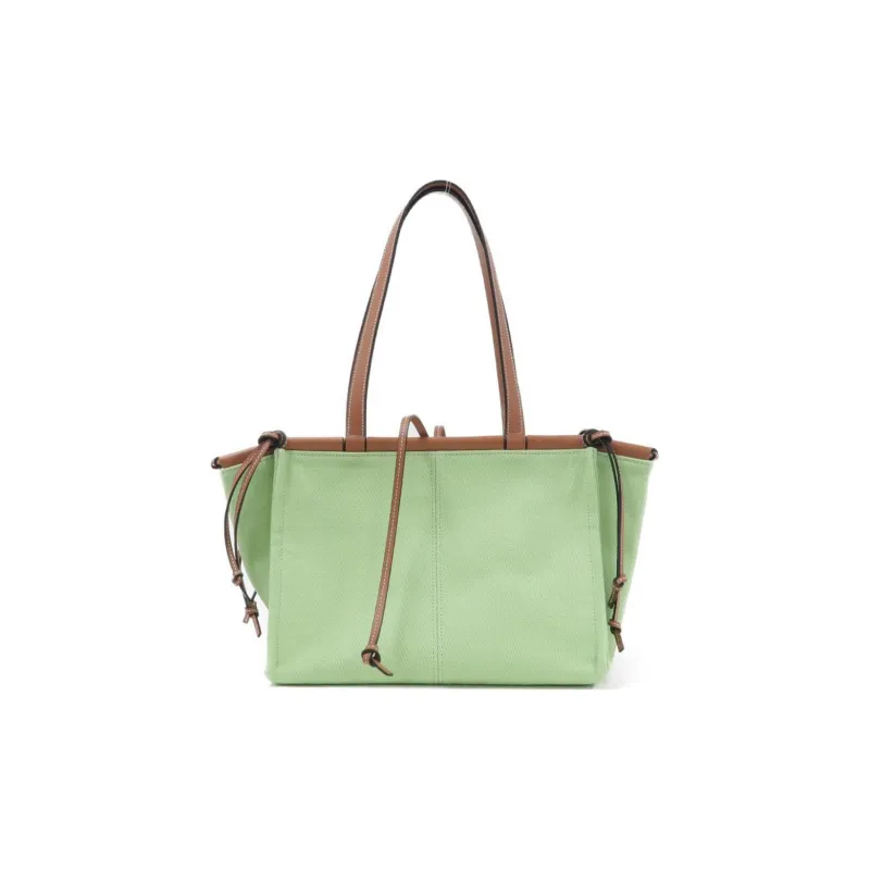 LOEWE Cushion Tote Canvas With Calfskin Tote Bag Shopping Bag Shoulder Bag Handbag Women's Light Green-3
