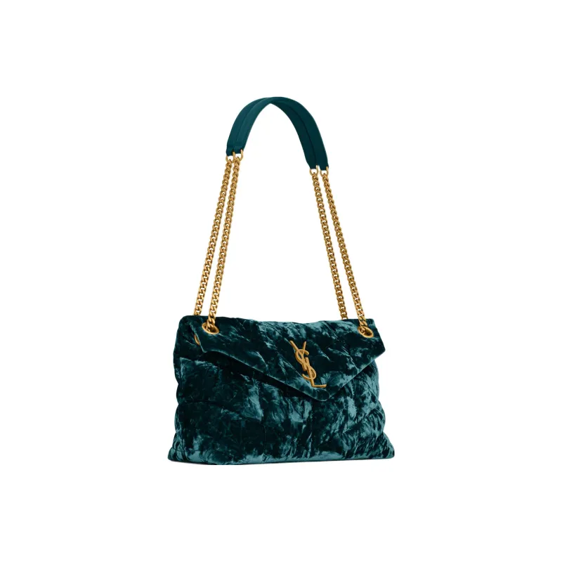 SAINT LAURENT PUFFER Fabric Cow Leather Patchwork Portable Crossbody Bag Shoulder Bag Women's Bright Emerald-2
