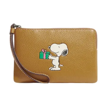 COACH PEANUTS Collaboration Wristlet Leather Wrist Bags Clutches Small Size Women's Linen