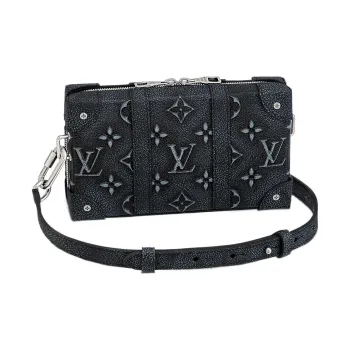 LOUIS VUITTON SOFT TRUNK Cow Leather Handheld Shoulder Bag, Crossbody Bag Regular Men's Denim Blue