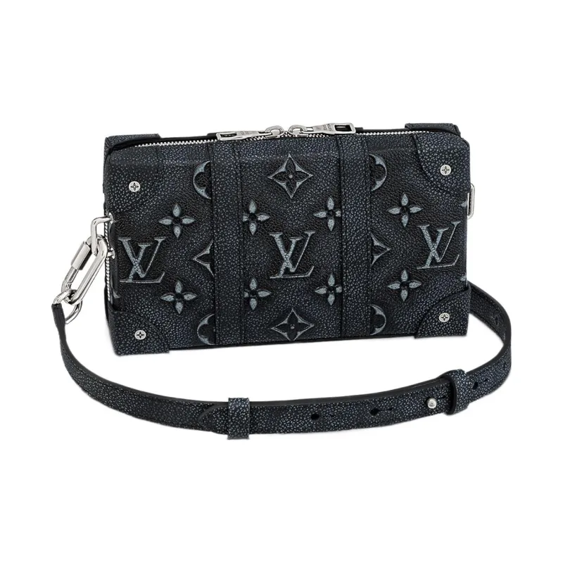 LOUIS VUITTON SOFT TRUNK Cow Leather Handheld Shoulder Bag, Crossbody Bag Regular Men's Denim Blue-0