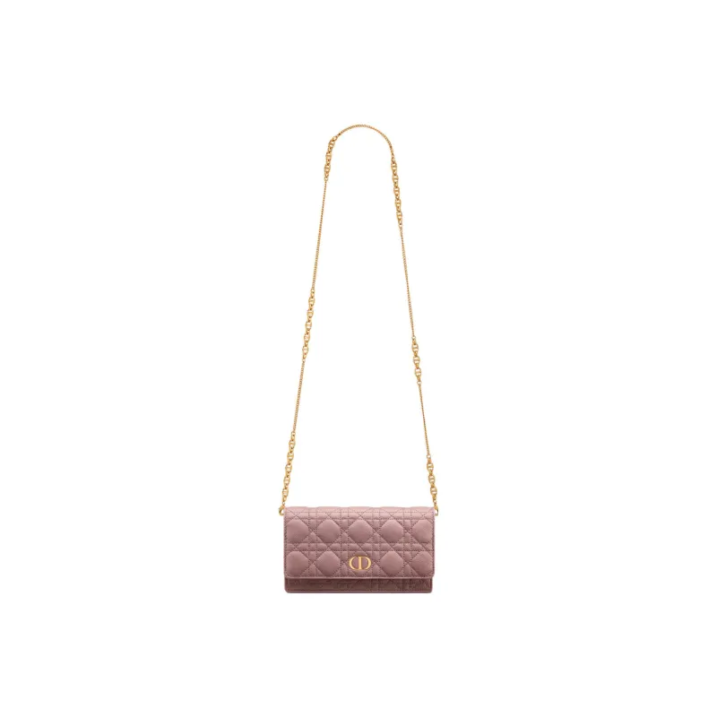 DIOR Caro Soft Cow Leather One Shoulder Crossbody Clutches Women's Peony Pink-2