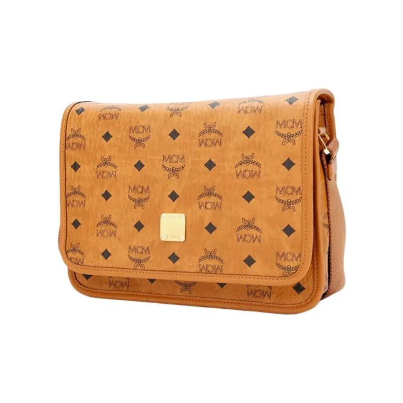 MCM Klassik Visetos Leather Shoulder Bag, Crossbody Bag Small Size Men's Brown Cognac-1