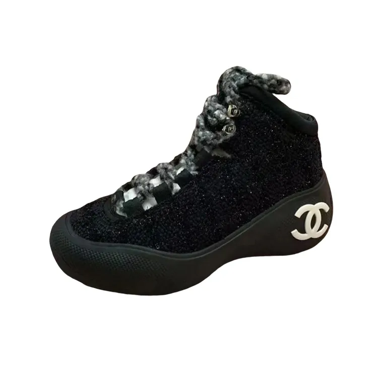 CHANEL 22N Skiing Capsules Cushioning, Wear Resistant High Top Casual Shoes Women's Black-0