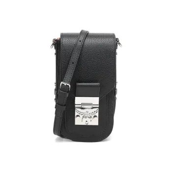 MCM Leather One Shoulder Crossbody Chain Bag With Cell Phone Pouch Mini Women's Black
