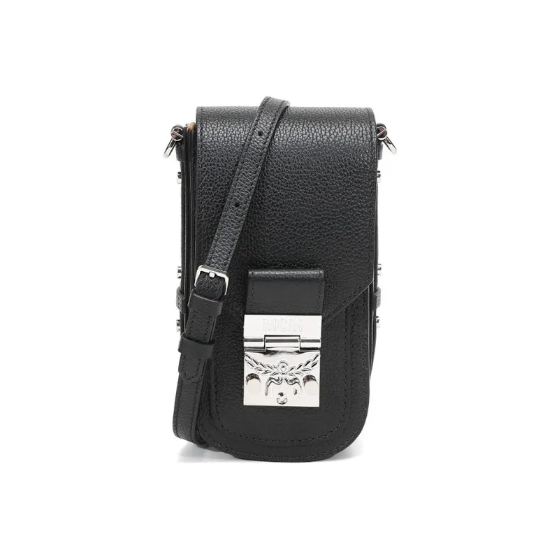 MCM Leather One Shoulder Crossbody Chain Bag With Cell Phone Pouch Mini Women's Black-0