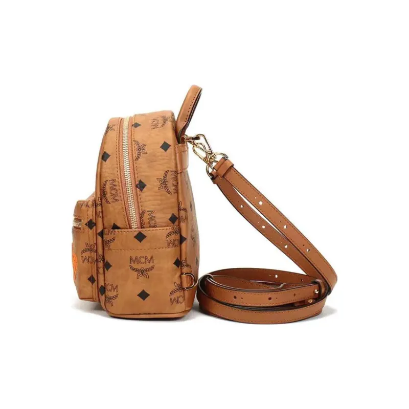 MCM Stark Visetos Leather Crossbody Backpack Small Size Unisex Cognac-2