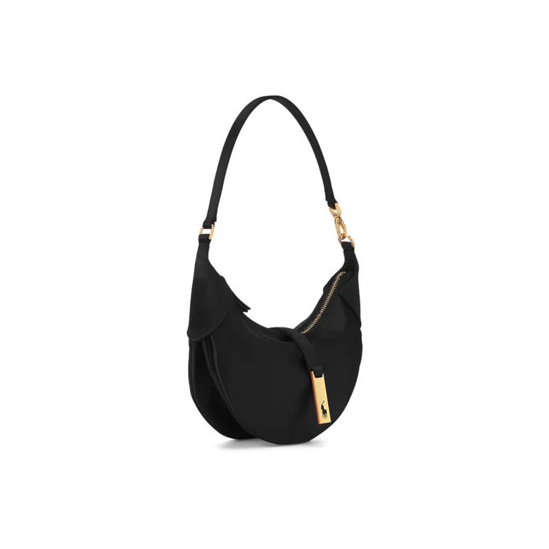 Polo Ralph Lauren Polo ID Satin Fabric With Cow Leather Patchwork Trim Handheld Handbag Shoulder Bag Women's Black-2