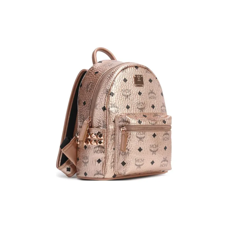 MCM Stark Visetos Canvas Backpacks Backpack Mini Women's Rose Gold Monogram-2