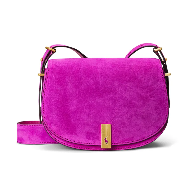 Polo Ralph Lauren Polo ID Suede Cow Leather Saddle Bag Crossbody Shoulder Bag Women's Rose Red-0