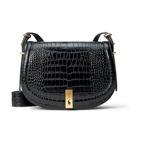 Polo Ralph Lauren Polo ID Cow Leather Saddle Bag Crossbody Shoulder Bag Women's Black