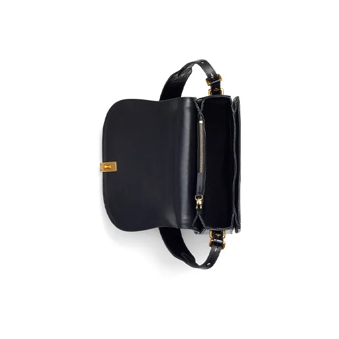 Polo Ralph Lauren Polo ID Cow Leather Saddle Bag Crossbody Shoulder Bag Women's Black-3