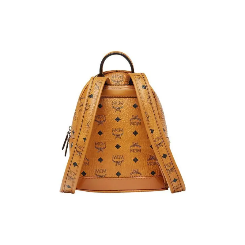 MCM Artificial Leather Backpack Mini Unisex Brown Cognac-4